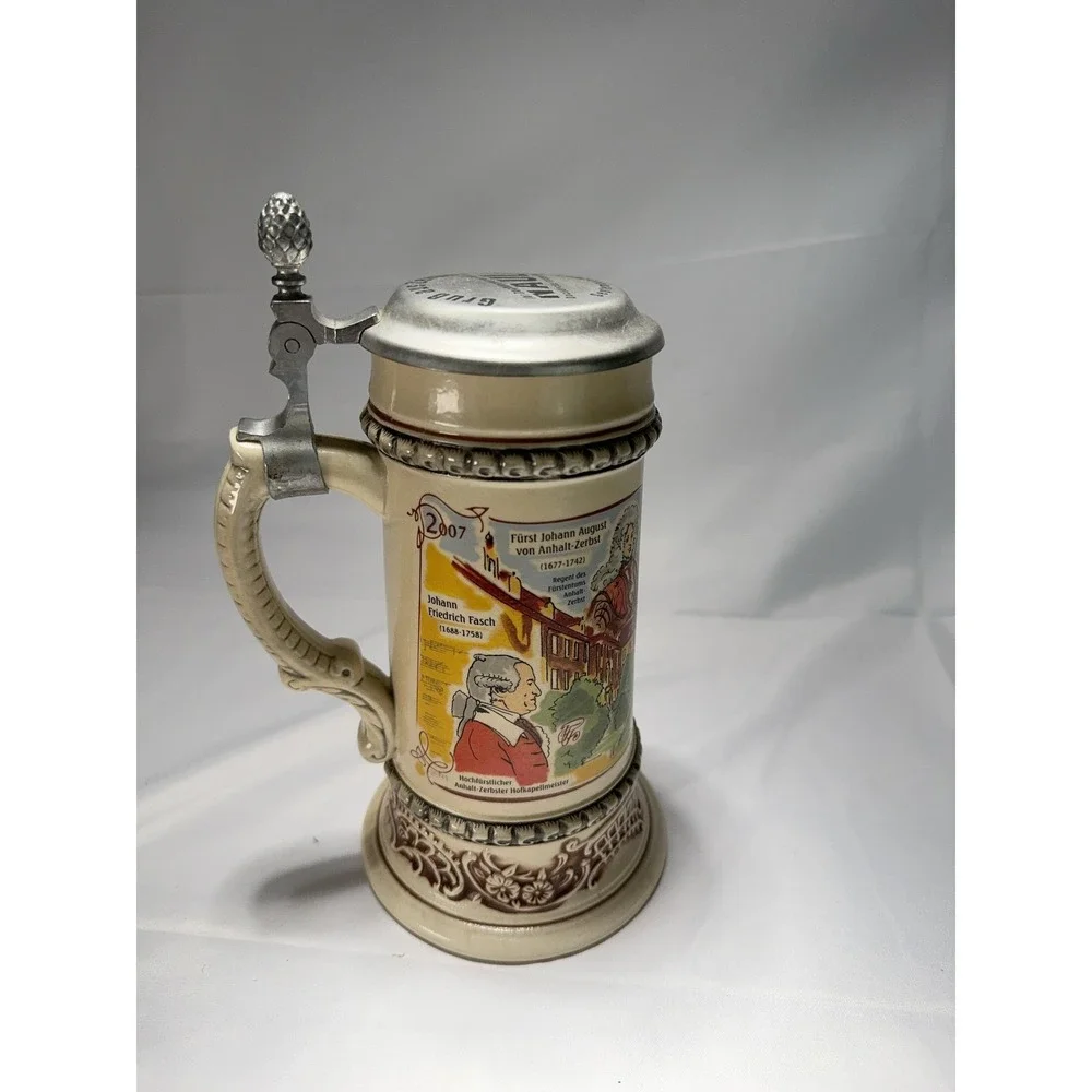 German Beer Stein Zerbst 2007 Zerbster‎ Personlichkeiten Pewter Lid Souvenir
